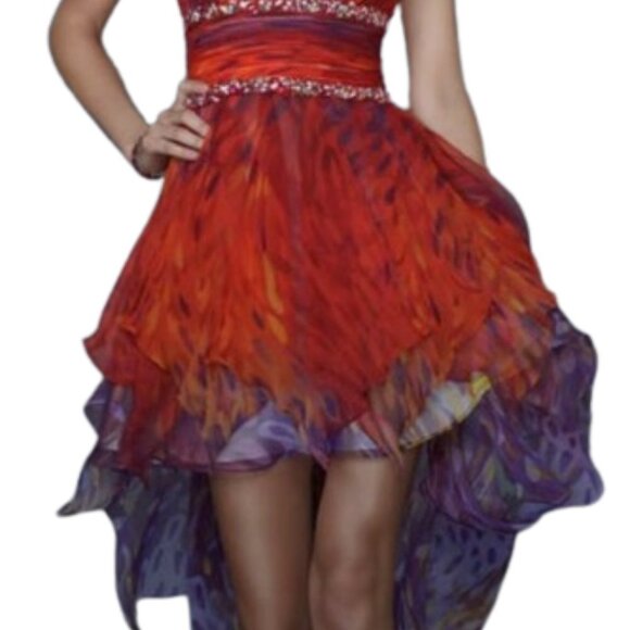 NWT La Femme 18051 Tulle Homecoming Dress Red/Multi size 2 - Picture 4 of 6